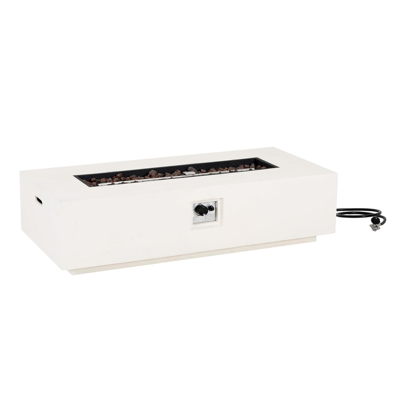Christopher Knight Home Aidan Lightweight Concrete Outdoor Propane Fire Pit Table, 50,000 BTU Rectangular Fire Table For Patio Furniture Set (No Tank Holder), Fully Assembled Patio Fire Pit, White (LOCAL PICKUP ONLY)