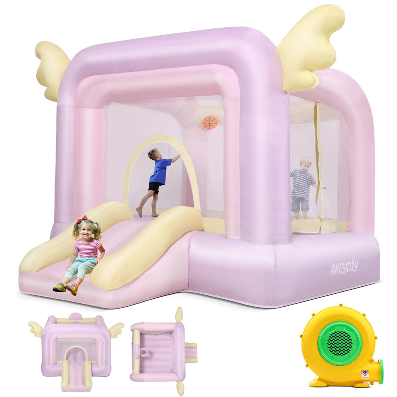 AKEYDIY Pink Inflatable Bounce House For Girls, Pastel Bouncer With Slide, Inflatable Jumping Bouncy Castle For Kids Birthday Party Gifts Outdoor & Indoor Play Equipment, UL Blower Included (LOCAL PICKUP ONLY)