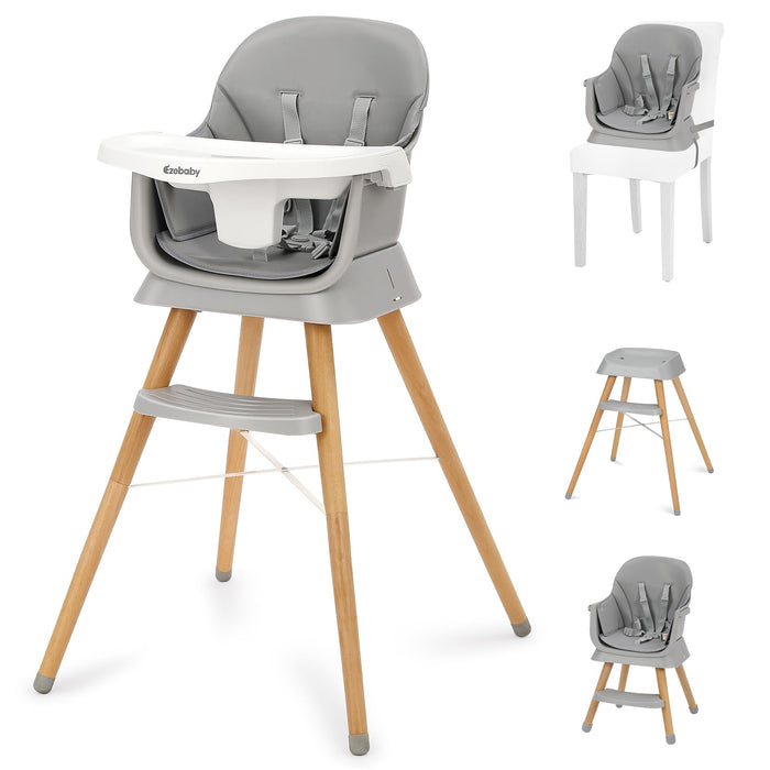 Ezebaby 6 In 1 Wooden High Chairs For Babies And Toddlers, Convertible Portable High Chair, Booster Seat For Dining Table,Toddlers Chair With Adjustable Legs & Dishwasher Safe Tray