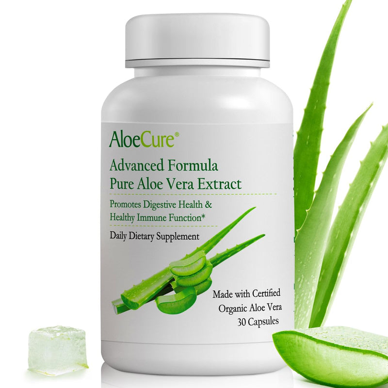 Aloecure Organic Aloe Vera Capsules, 160,000Mg Inner Aloe Leaf Equivalent Per Serving, Support Gut, Digestive, & Immune Health, Helps Maintain Balanced Stomach Acidity, Aloin Free, 30 Capsules