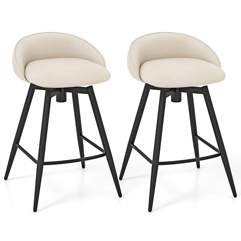 Giantex Swivel Bar Stools Set Of 2, 25" Counter Height Bar Chairs With Footrest, Low Backs & Metal Frame, Upholstered Line Fabric Barstools For Kitchen Island, Cafe & Pub, Beige (LOCAL PICKUP ONLY)