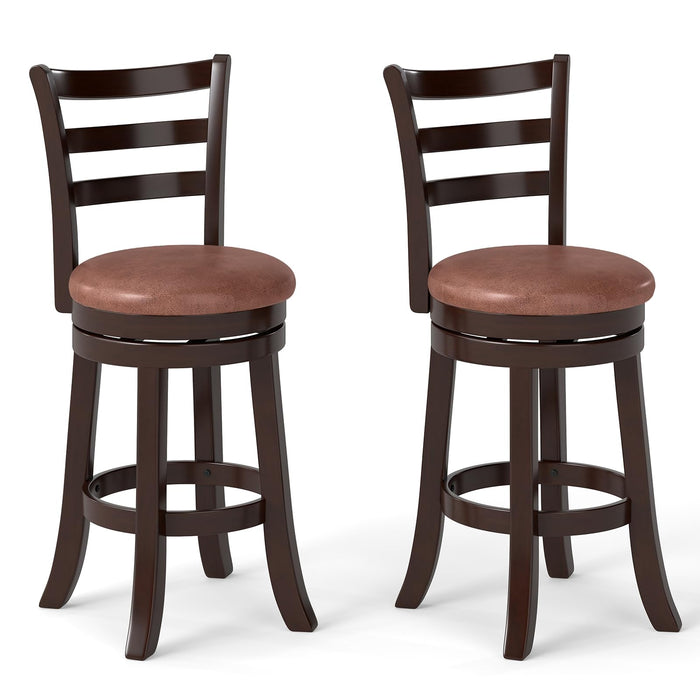 Giantex Swivel Bar Stools Set Of 2, 26" Upholstered Counter Height Bar Chairs W/High Backrest, Faux Leather Seat, Solid Rubber Frame & Wrap-Around Footrest, Wooden Barstools For Kitchen Island, Pub (LOCAL PICKUP ONLY)