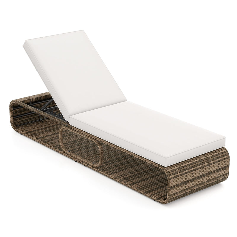 Tangkula Outdoor Chaise Lounge Chair, 7-Position PE Wicker Patio Reclining Sun Lounger With Adjustable Backrest, Cushion And Storage, Pool Sunbathing Recliner For Poolside, Backyard (1, Off White) (LOCAL PICKUP ONLY)