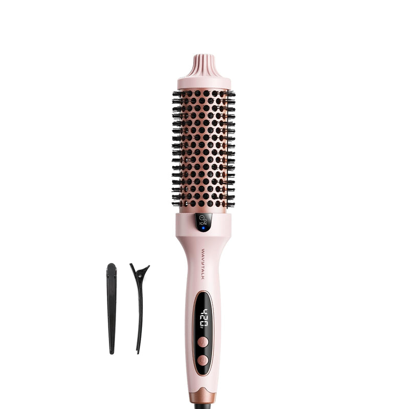 Wavytalk Thermal Brush, Blowout Boost 1.5 Inch Heated Round Brush For Blowout Look, Dual Voltage, Pink, Sakura, Tourmaline Ceramic, Negative Ion Technology, 5 Temperature Settings, Less Damage