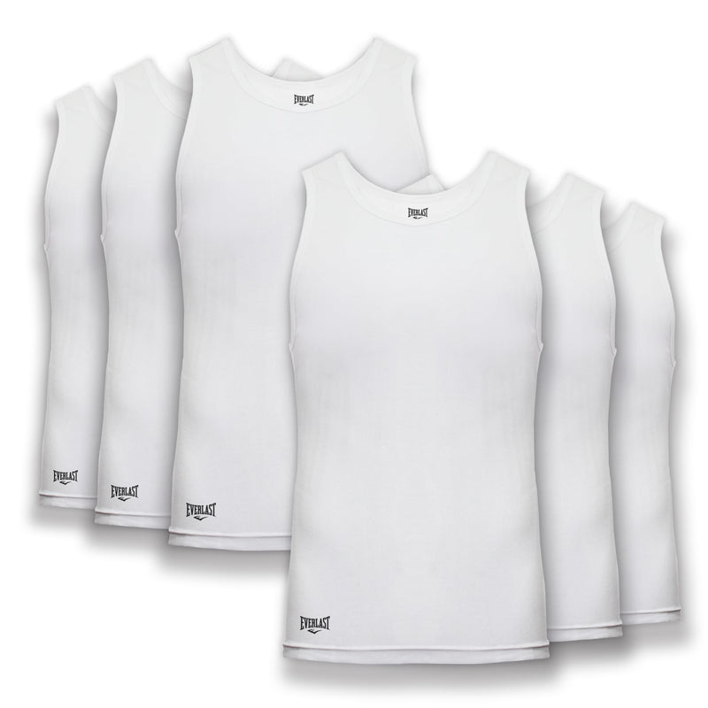 Everlast 6-Pack Men's Essential Tank Tops, Undershirts – Breathable, Tagless, Cotton Mens T Shirt – T Shirts For Men Pack (L, White)