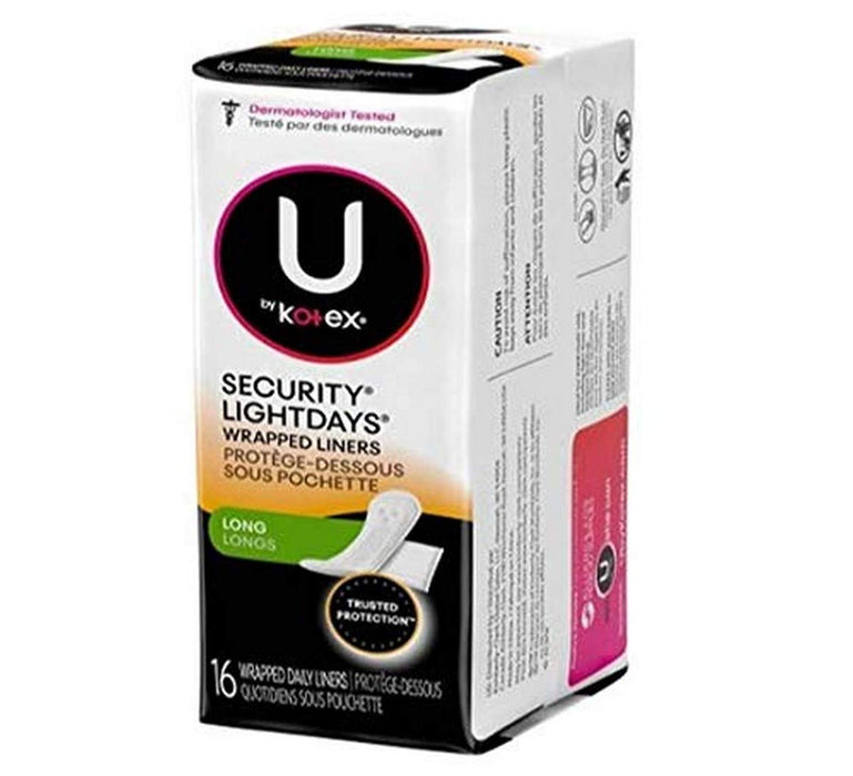 U By Kotex Absorbent Pantiliners, Long, Individually Wrapped, Unscented, 16 Count