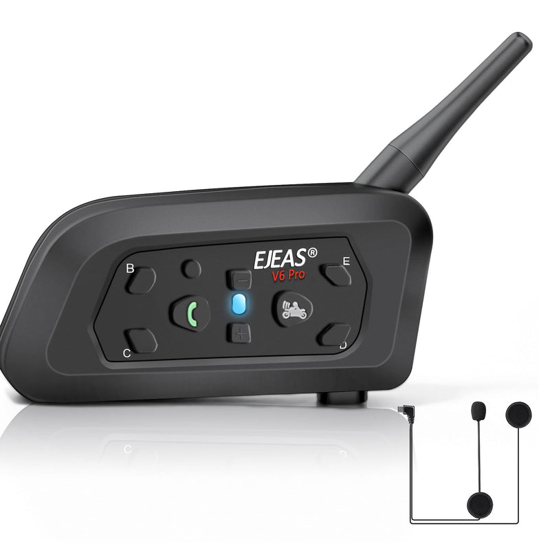 EJEAS Motorcycle Helmet Bluetooth Headset V6 Pro, 2-Way 1200M Motorbike Intercom Communication System For Ski/ATV/Dirt Motorbike/Off Road, Full-Face Flip-Up Helmets (1 Pack)