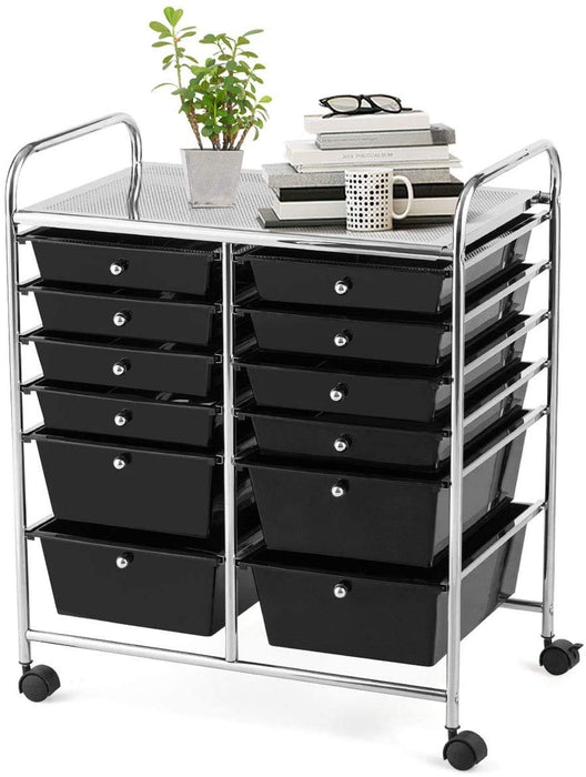 Giantex 12 Drawer Rolling Storage Cart Tools Scrapbook Paper Office School Organizer (Black) (LOCAL PICKUP ONLY)