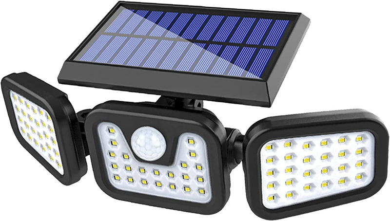 AAR INNOVATIONS Solar Security Motion Lights, With 3 Adjustable Heads, Powered Out Door Flood 6500K Bright Sensor IP65 Waterproof Lights For Garage, Yard , Porch, Black