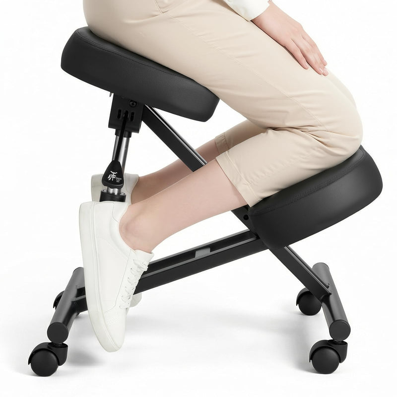VEVOR Ergonomic Kneeling Chair With Wheels, Mobile X-Shaped Posture Knee Chair With Adjustable Height & Thick Foam Cushions, Natural Relief For Neck Or Back Pain For Home, Office Or Meditation, Black (LOCAL PICKUP ONLY)