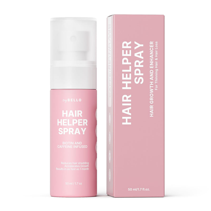 Trybello Hair Helper Spray - Growth Serum With Biotin & Castor Oil - Caffeine Infused Treatment For Thicker, Fuller Hair - Repair Thinning Naturally - Vegan, Cruelty-Free Formula