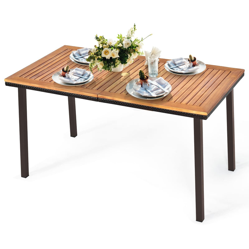 Slickblue 55" Outdoor Acacia Dining Table With Umbrella Hole For Garden Patio (LOCAL PICKUP ONLY)