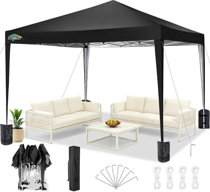 COBIZI Canopy 10X10 Pop Up Canopy Tent Party Tents For Parties Weddings Backyard Waterproof Canopy Outdoor Commercial Canopy Event Tent With Stakes, Ropes, Sandbags, Black (LOCAL PICKUP ONLY)