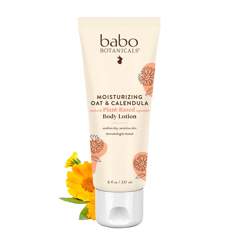 Babo Botanicals Moisturizing Oat & Calendula Body Lotion - For Dry Or Sensitive Skin - For All Ages - Vegan - Lightly Scented