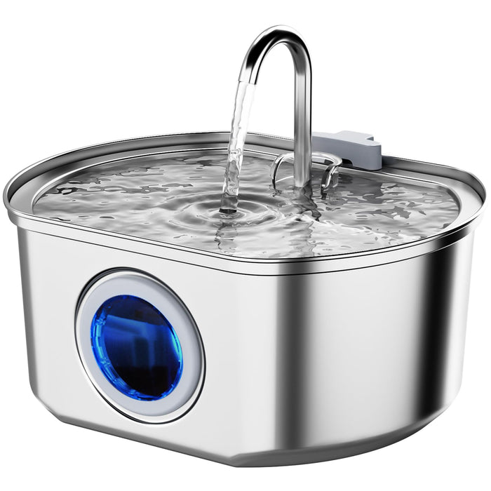 Cat Water Fountain Stainless Steel: 108Oz/3.2L Cat Fountain For Drinking- Pet Water Fountain For Cats Inside - Automatic Cat Water Dispenser Bowl - Cat Feeding & Watering Supplies - Water Level Window