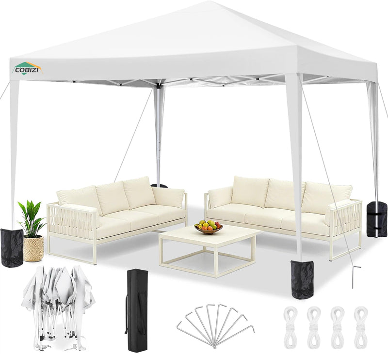 COBIZI Canopy 10X10 Pop Up Canopy Tent Party Tents For Parties Weddings Backyard Waterproof Canopy Outdoor Commercial Canopy Event Tent With Stakes, Ropes, Sandbags, White (LOCAL PICKUP ONLY)