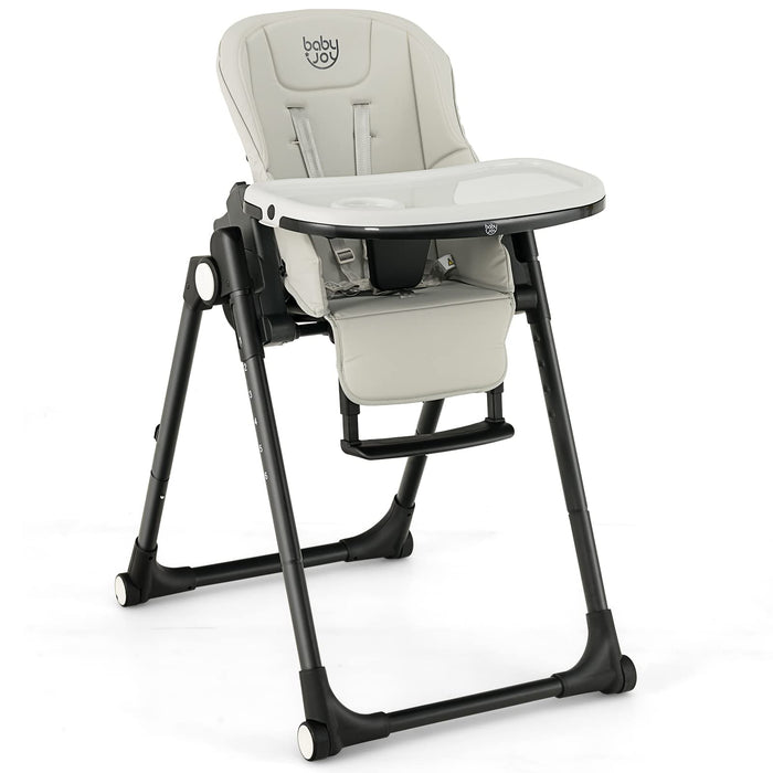 BABY JOY High Chair For Babies & Toddlers, Foldable Highchair With Adjustable Backrest/Footrest/Seat Height, Double Removable Trays, Detachable Seat Cushion, Wheels, Aluminum Frame (Gray) (LOCAL PICKUP ONLY)