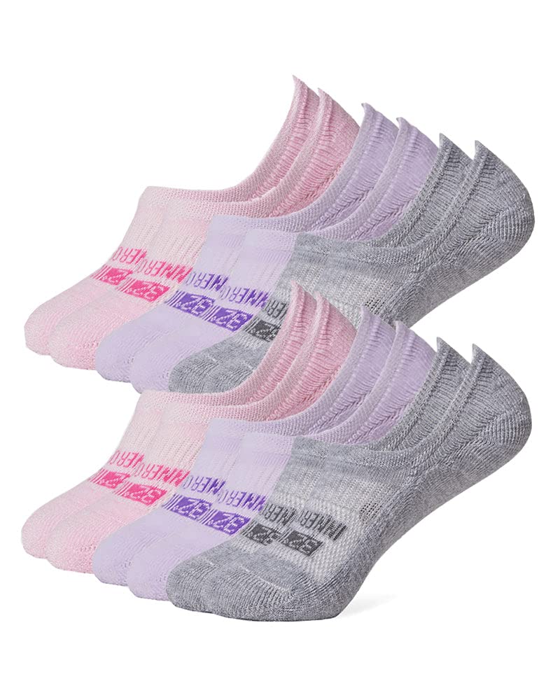 32 DEGREEES Women's 6 Pack Comfort No Show Socks | Anti-Odor | Heel Grips | Arch Support | Active | Casual | Work, Pink/Purple/Grey, Large