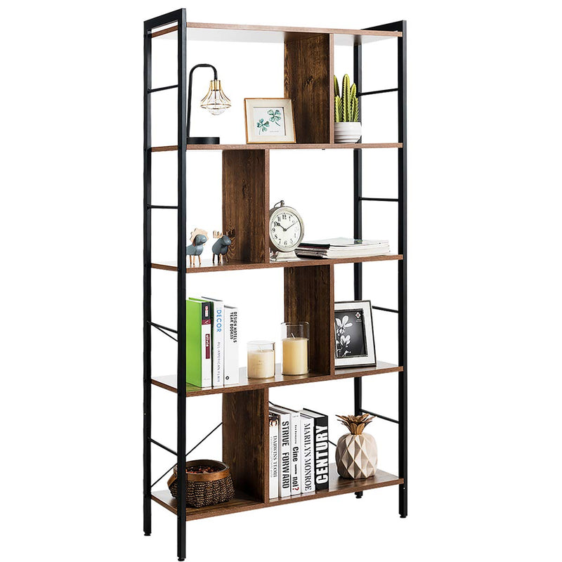 Giantex 5-Tier Bookshelf, Industrial Style Bookcase With Metal Frame, Free Standing Storage Display Shelves, Home Office Study Storage Rack Shelves With Dividers, Wood Shelving Unit (Rustic Brown) (LOCAL PICKUP ONLY)