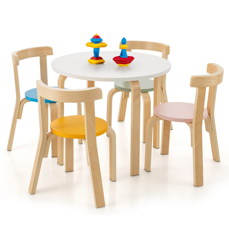 Costzon Kids Table And Chairs, 5-Piece Wooden Round Table Set W/Toy Bricks (LOCAL PICKUP ONLY)