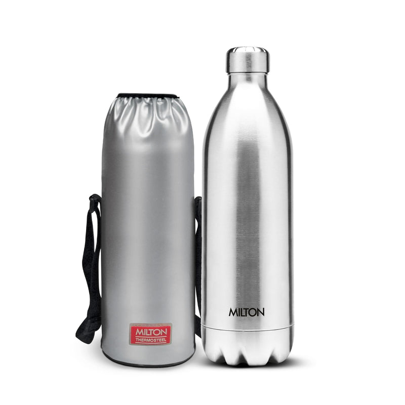 Milton Insulated Water Bottle, Stainless Steel Double Walled Vacuum For 24 Hours Hot And Cold With Cover, Leakproof, BPA Free, Thermosteel Duo DLX 1500 (51 Oz) Silver