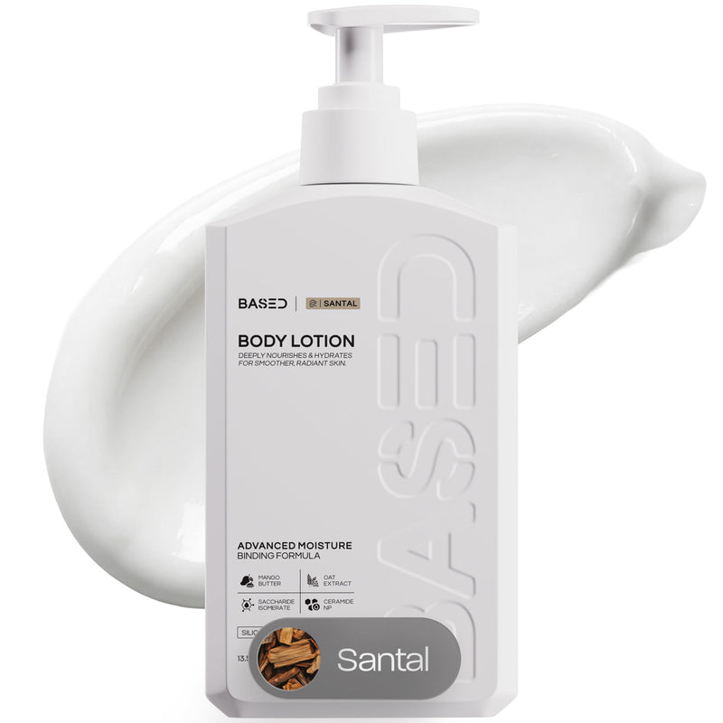 BASED Body Lotion With Ceramides - Santal Scent Men's Hydrating Moisturizer - Fast Absorbing Non Greasy Formula - Softens Dry Skin - Formulated & Filled In USA (13.5 Fl Oz, Pack Of 1)