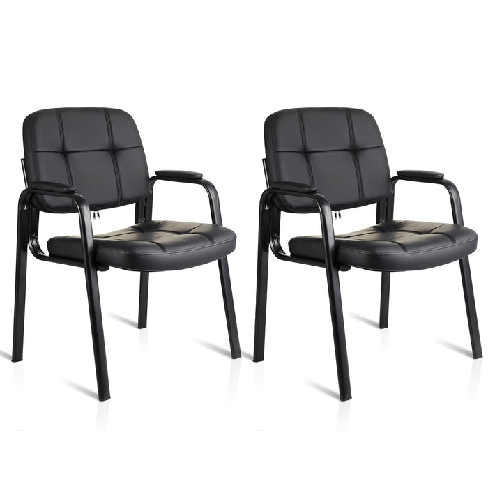CLATINA Waiting Room Guest Chair With Bonded Leather Padded Arm Rest For Office Reception And Conference Desk Black 2 Pack (LOCAL PICKUP ONLY)