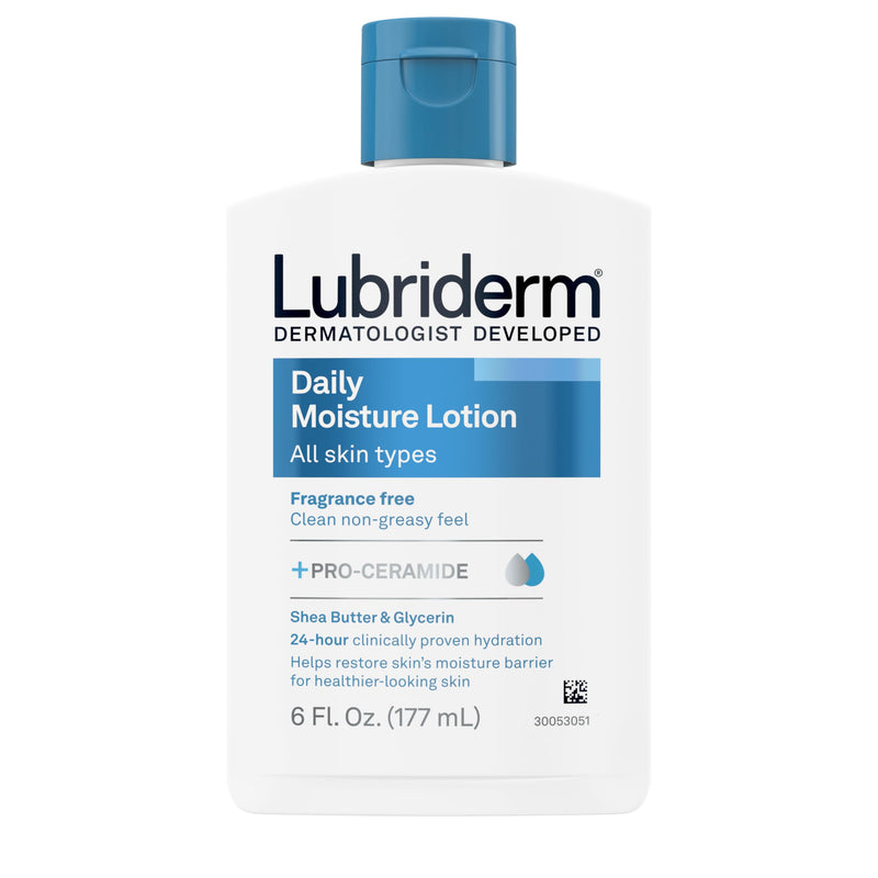 Lubriderm Fragrance Free Daily Moisture Lotion + Pro-Ceramide, Shea Butter & Glycerin, Face, Hand & Body Lotion For Sensitive Skin, Hydrating For Healthier-Looking Skin, 6 Fl. Oz, 6 Pack
