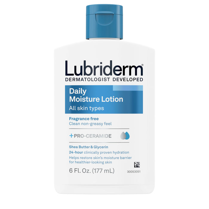 Lubriderm Fragrance Free Daily Moisture Lotion + Pro-Ceramide, Shea Butter & Glycerin, Face, Hand & Body Lotion For Sensitive Skin, Hydrating For Healthier-Looking Skin, 6 Fl. Oz, 6 Pack