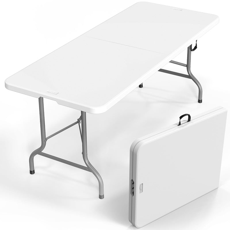 VINGLI 8 Foot Plastic Folding Table Portable Long Table For Indoor Outdoor Use Rectangular With Carrying Handle,White (LOCAL PICKUP ONLY)