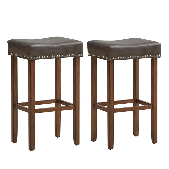Giantex Bar Stools Set Of 2, 29.5" Saddle-Shaped Kitchen Stools, PU Leather Bar Height Saddle Stools W/Footrests, Rubberwood Frame Upholstered Barstools For Kitchen Island, Dining Room, Home Bar (LOCAL PICKUP ONLY)