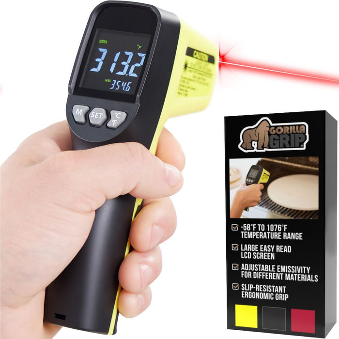 Gorilla Grip Infrared Thermometer Gun, Meat Grill Temperature Thermometers For Cooking Pizza Oven Griddle, -58°F To 1076°F, Digital Food Temp Reader, Instant Read Laser Adjustable Emissivity, Yellow