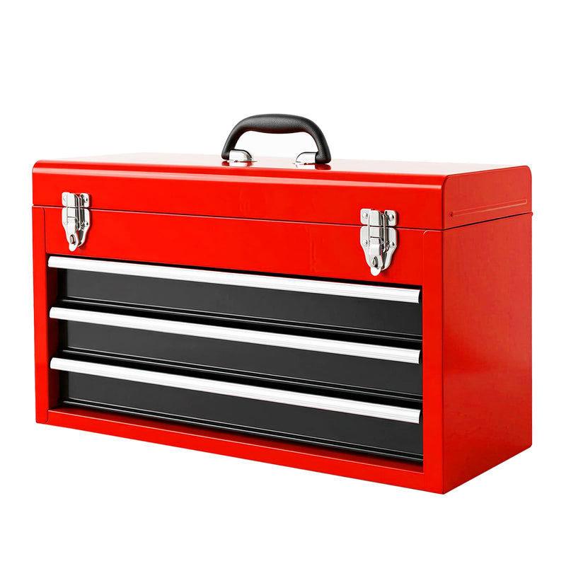 DENTED  BIG RED Metal Tool Box, 20.5-Inch, Portable Metal Tool Box With 3 Drawers (LOCAL PICKUP ONLY)