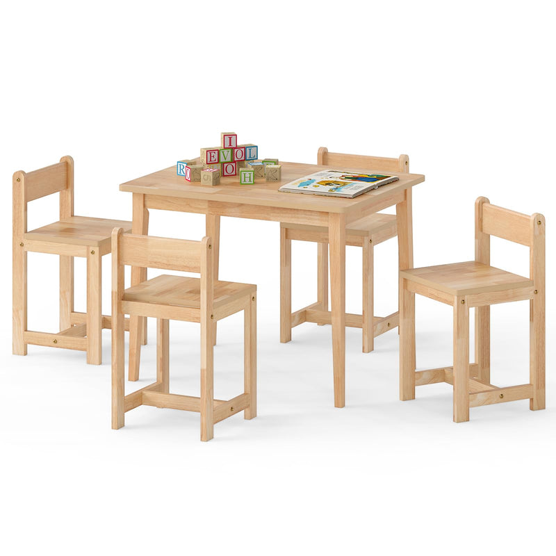 Costzon Kids Table And Chairs, 5 Pieces Rubber Wood Toddler Desk Set For Arts, Crafts, Homework & Snack Time, Kindergarten & Playroom,Toddler Table And Chair Set For Children 4+ Years Old (Natural) (LOCAL PICKUP ONLY)