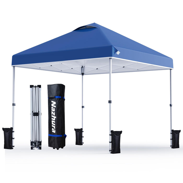 Nazhura 10' X 10' Pop Up Canopy Tent With Sand Weight Bag, Freestanding Sun Shelter For Picnic And Camping, One Person Setup And Height Adjustable (Blue) (LOCAL PICKUP ONLY)
