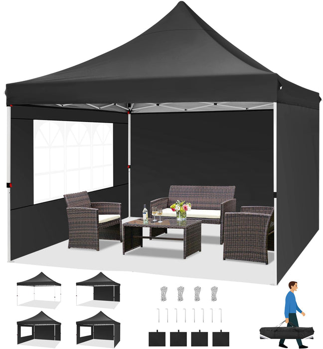 COBIZI Canopy 10X10 Pop Up Canopy Tent With 3 Sidewalls, Commercial Party Tent Ez Waterproof Outdoor Instant Gazebo UV 50+ Event Shelter, Garden Tents For Parties Camping With Sandbags,Black (LOCAL PICKUP ONLY)