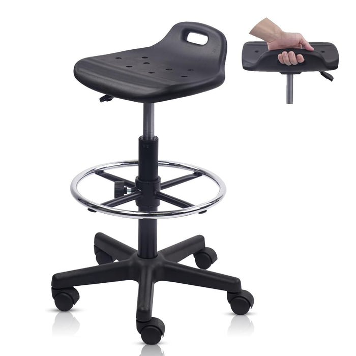 KLASIKA Drafting Rolling Stool Adjustable Height With Foot Rest Breathable Seat Cushion Swivel Stools With Wheels, Multi-Purpose Work Stool For Shop, Task, Salon, Black, 1 Pack (LOCAL PICKUP ONLY)