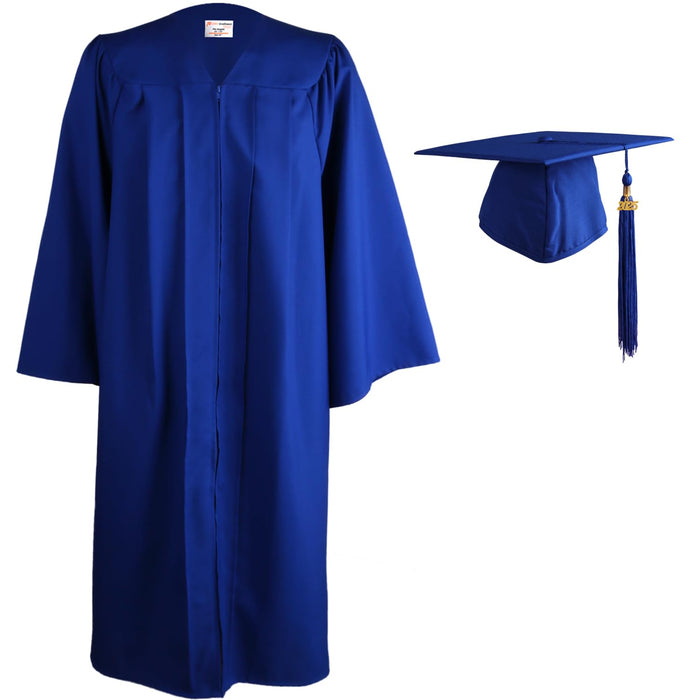 OSBO Gradseason Matte Graduation Gown Cap Tassel Set 2024 For High School And Bachelor (Royal, 39"(4'6"-4'8"))