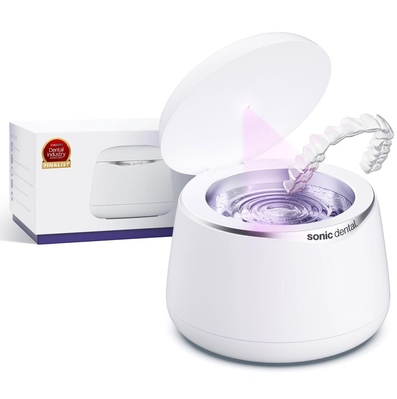 Sonic Pro Dental Cleaning Pod, 43Khz Ultrasonic Retainer Cleaner Machine For Dentures, Mouth Guards, Braces, Toothbrush Heads, Jewelry & All Dental Appliances, FSA/HSA Eligible (Pearl White)