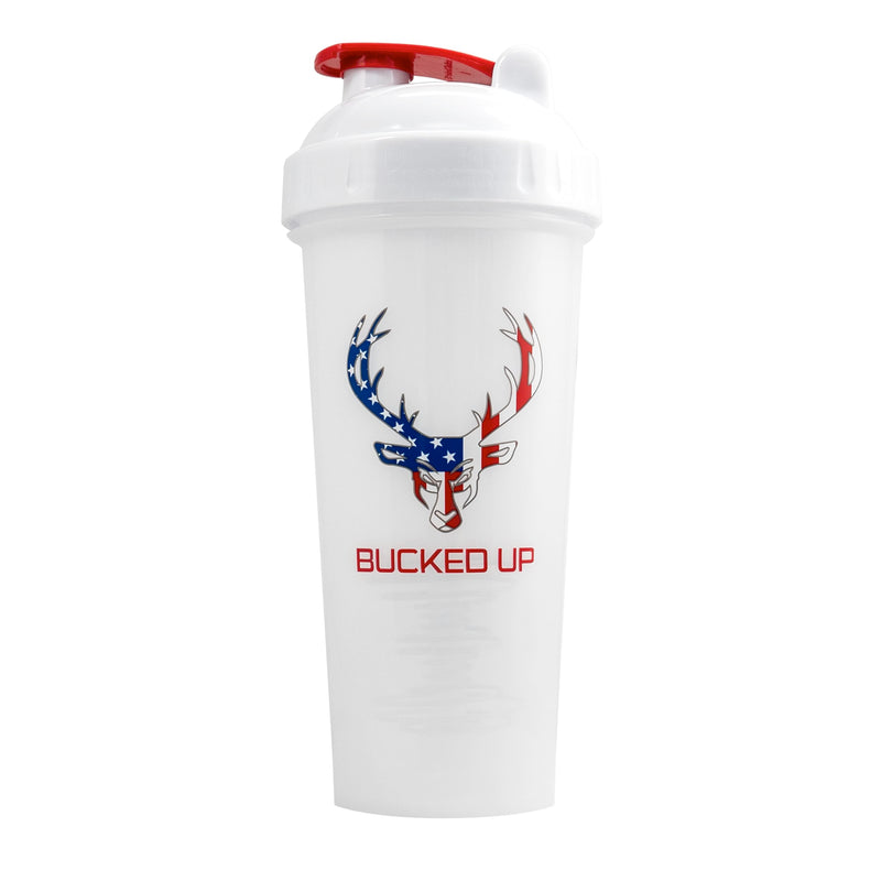 Bucked Up Perfect Shaker Bottle, 28Oz, BPA-Free, Dishwasher Safe, Leak-Proof, Red White And Blue USA Flag Design