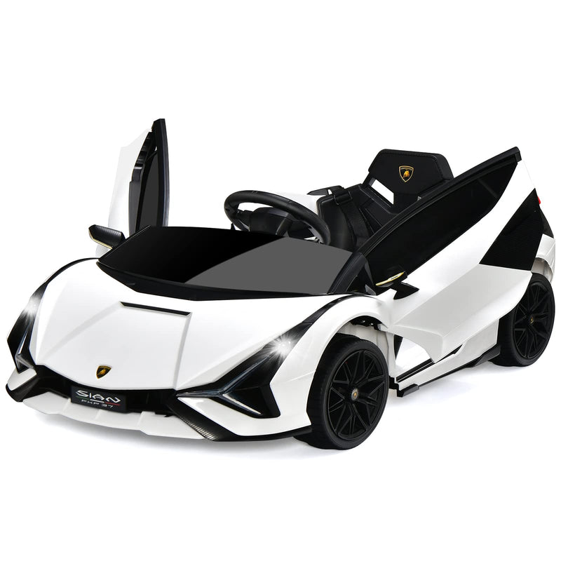 INFANS 12V Licensed Lamborghini Sian Kids Ride On Car With Parent Remote Control, Spring Suspension, MP3 Player, Electric Toy Roadster Carbon Fiber Textured For Toddler (White) (LOCAL PICKUP ONLY)
