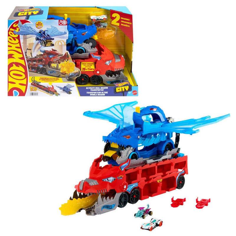 Hot Wheels City Toy Car Track Set, Ultimate Dual Dragon Transporter
