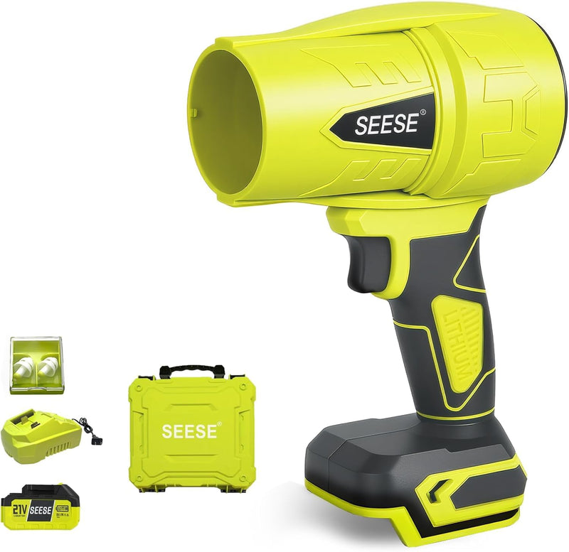 SEESE Turbo Jet Leaf Blower: Cordless Leaf Blower For Yard Leaves, Driveway Sand & Car Drying - 1000,000 RPM High Speed With 30Min Runtime & Ergonomic Handle For Easy Operation