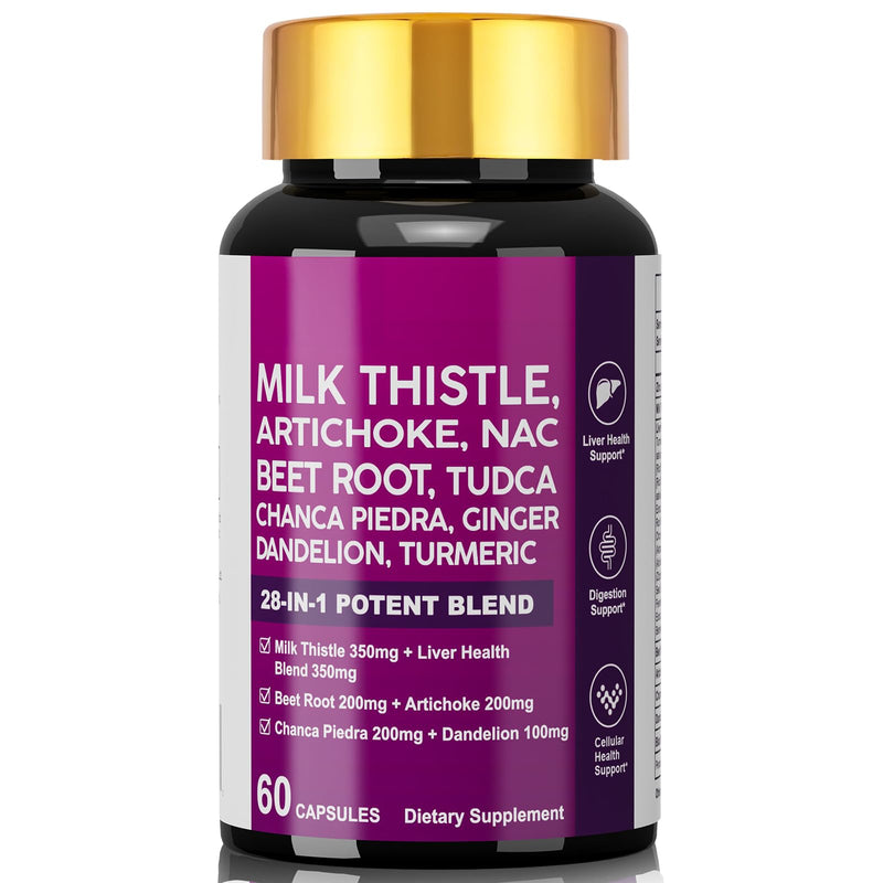 MOGE TEE Liver Detox & Cleanse Supplement - Supports Liver Health & Antioxidant, 28-In-1 Potent Formula With Milk Thistle, Artichoke, Beet Root, Dandelion, 60 Capsules