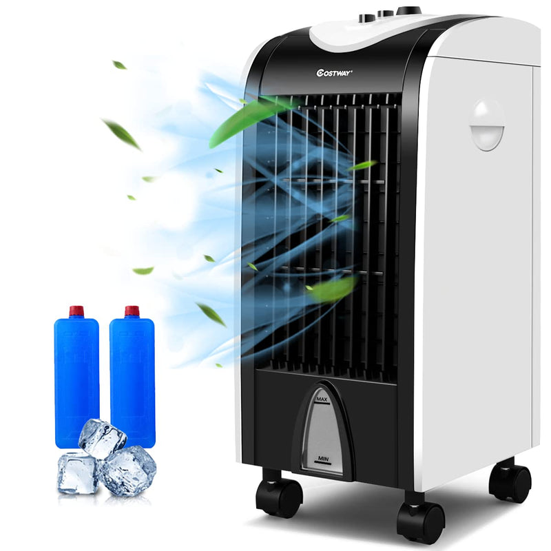 COSTWAY Portable Evaporative Air Cooler, 3-In-1 Swamp Cooler With 2 Ice Packs, 3-Speed And 4L Water Tank, Quiet Small Air Cooler Fan For Room Home Office, White (LOCAL PICKUP ONLY)
