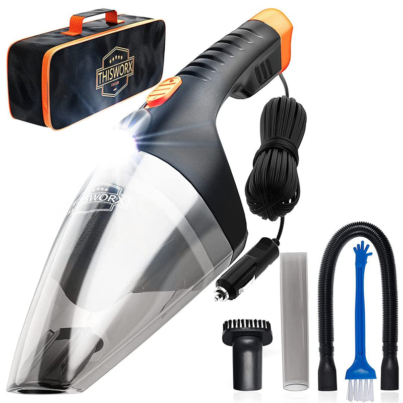 Thisworx Car Vacuum Cleaner 2.0 - Portable Handheld Mini Vacuum Cleaner W/ 16Ft Cord, Bag, & Attachments - Small Vacuum For Car, RV, Boats, Travel