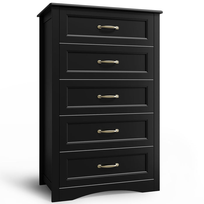 Gizoon 5 Drawer Dresser, White Wood Chest Of Drawers For Bedroom, 43.3" Large Capacity Storage Cabinet With Anti-Tip Device, For Clothes, Living Room, Hallway, Office (LOCAL PICKUP ONLY)