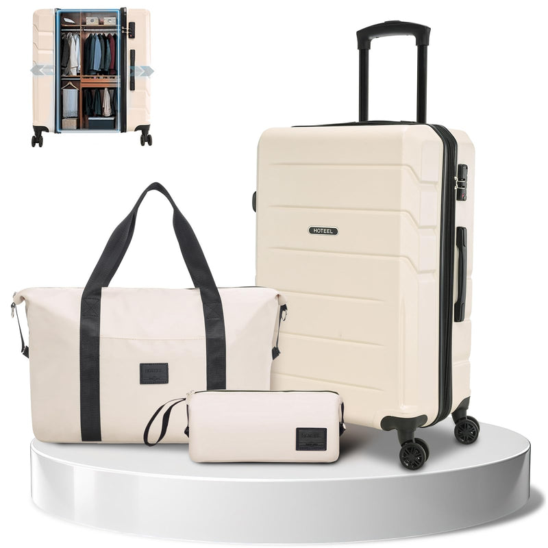 Hoteel Luggage Sets 3 Piece Expandable (4-YEARS WARRANTY) ABS+PC Hardshell Carry On Luggage Airline, Carry On Suitcase With Spinner Wheels & TSA Lock For Travel, Business, Beige (20In/DB/TB)
