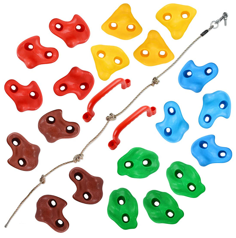 TOPNEW 20 PCS Rock Climbing Holds For Kids, Rock Wall Holds With 6.56 Ft Climbing Rope And 2 Handles, Rock Wall Climbing Kit For Indoor And Outdoor Playset - Includes Mounting Hardware