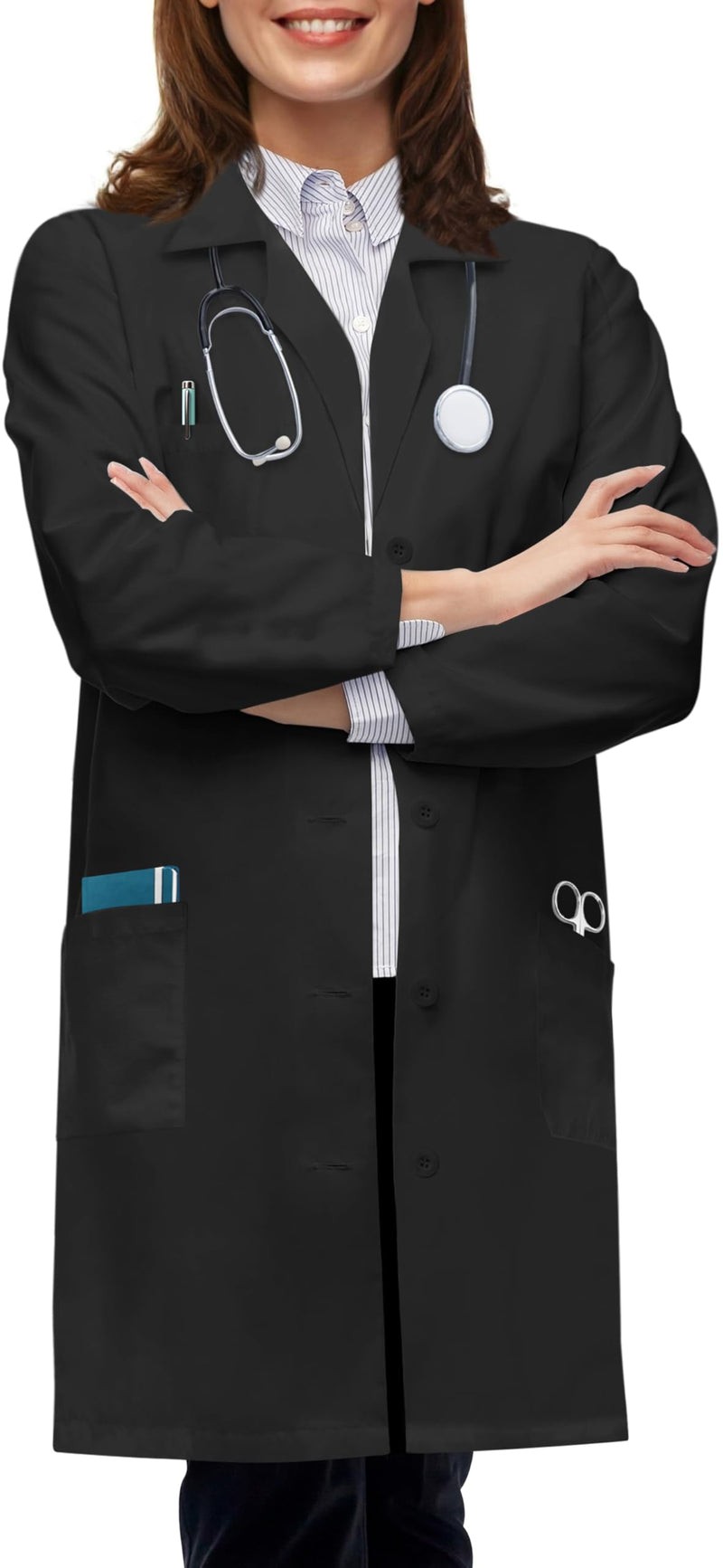 NY Threads Professional Lab Coat For Women, Long Sleeve Medical Coat 1 Pack, X-Small, Black